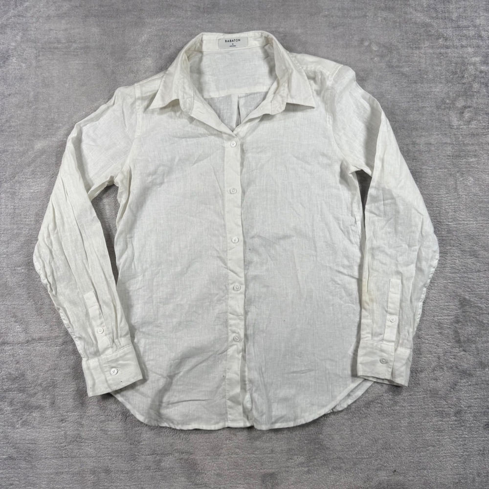 Babaton Shirt Womens Small White Linen Button Down Long Sleeve Minimalist Office